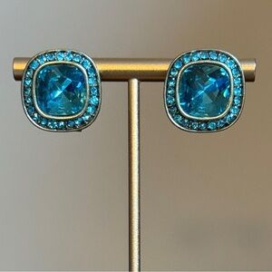 Heidi Daus Aqua Blue Swarovski Crystal Rounded Square Stud Earrings